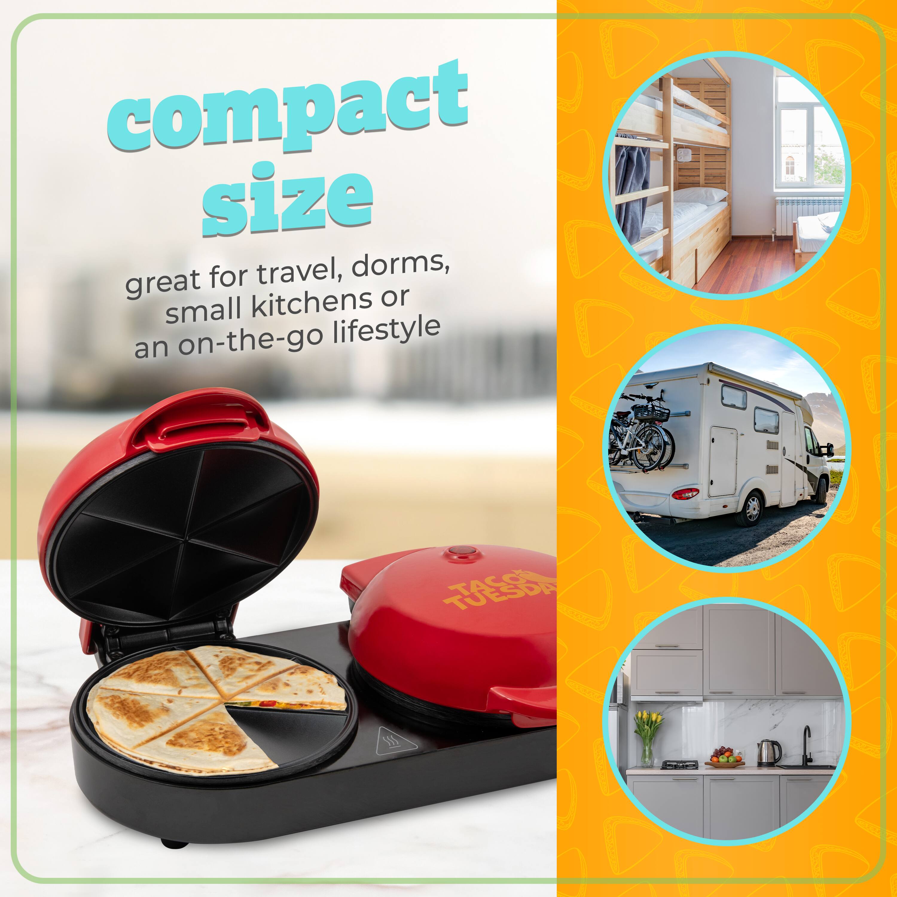 compact size  
great for travel, dorms, small kitchens or an on-the-go lifestyle