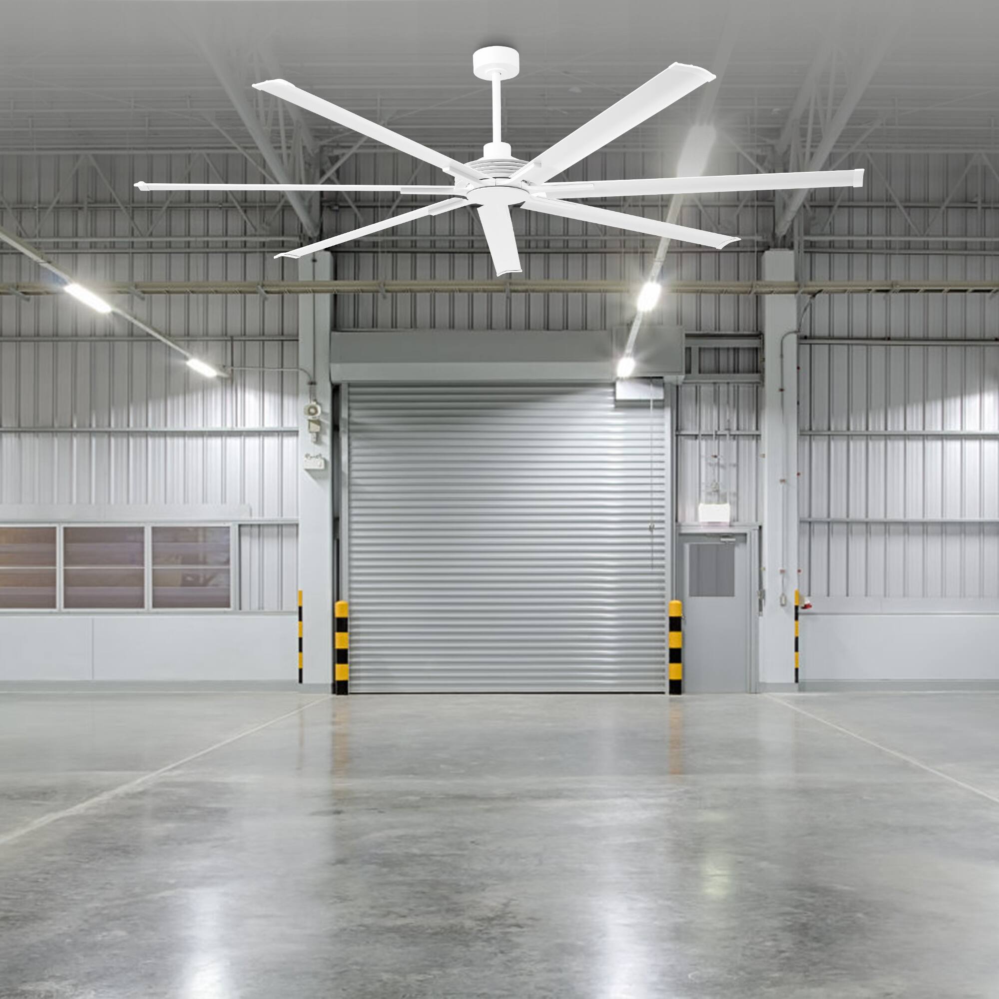 Angle. Parrot Uncle - 84-inch White Industrial Extra Large Commercial HVLS Ceiling Fan without Light, 7 Aluminum Blades and Remote Control - White.