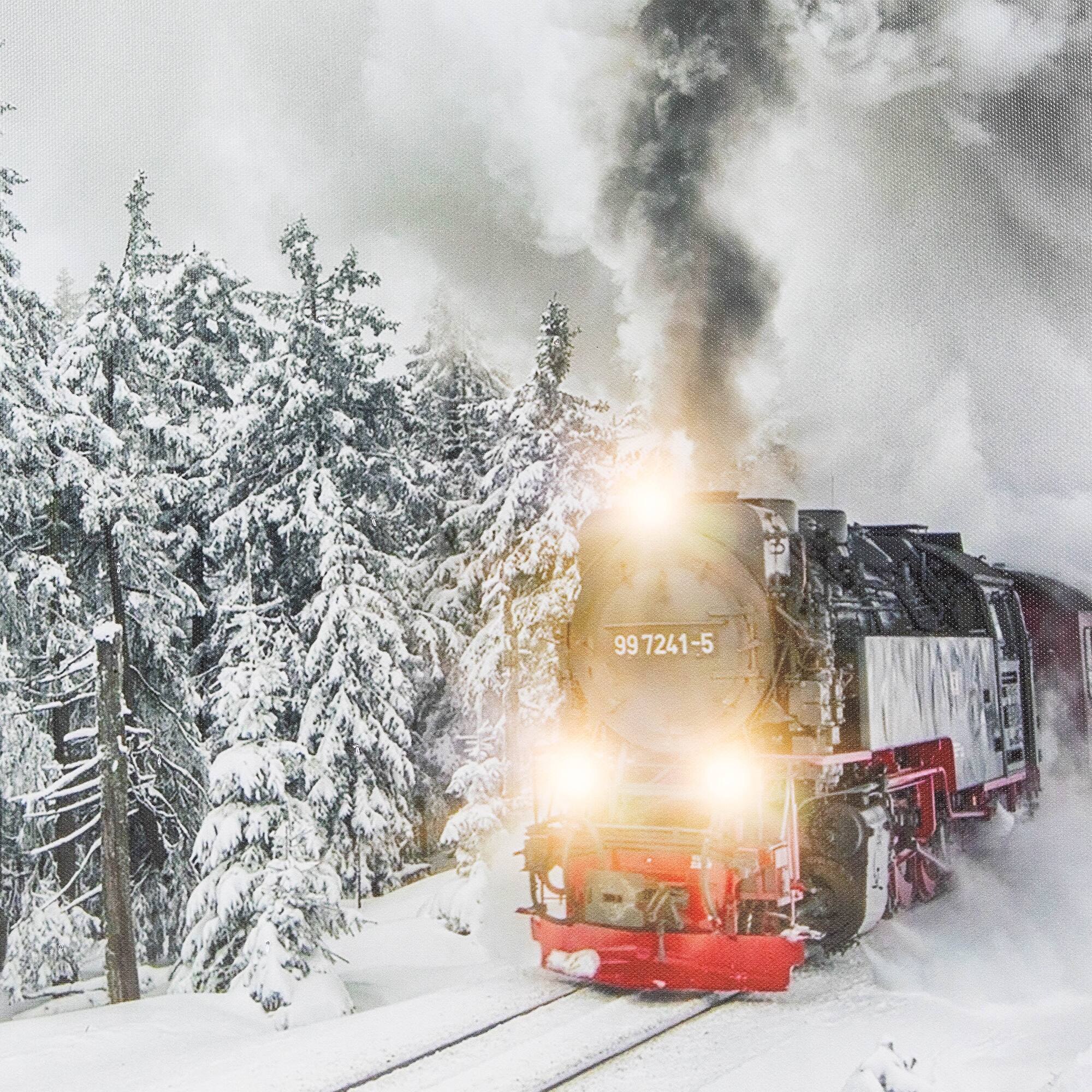 Northlight LED Lighted Winter Woods with Train Canvas Wall Art 15.75