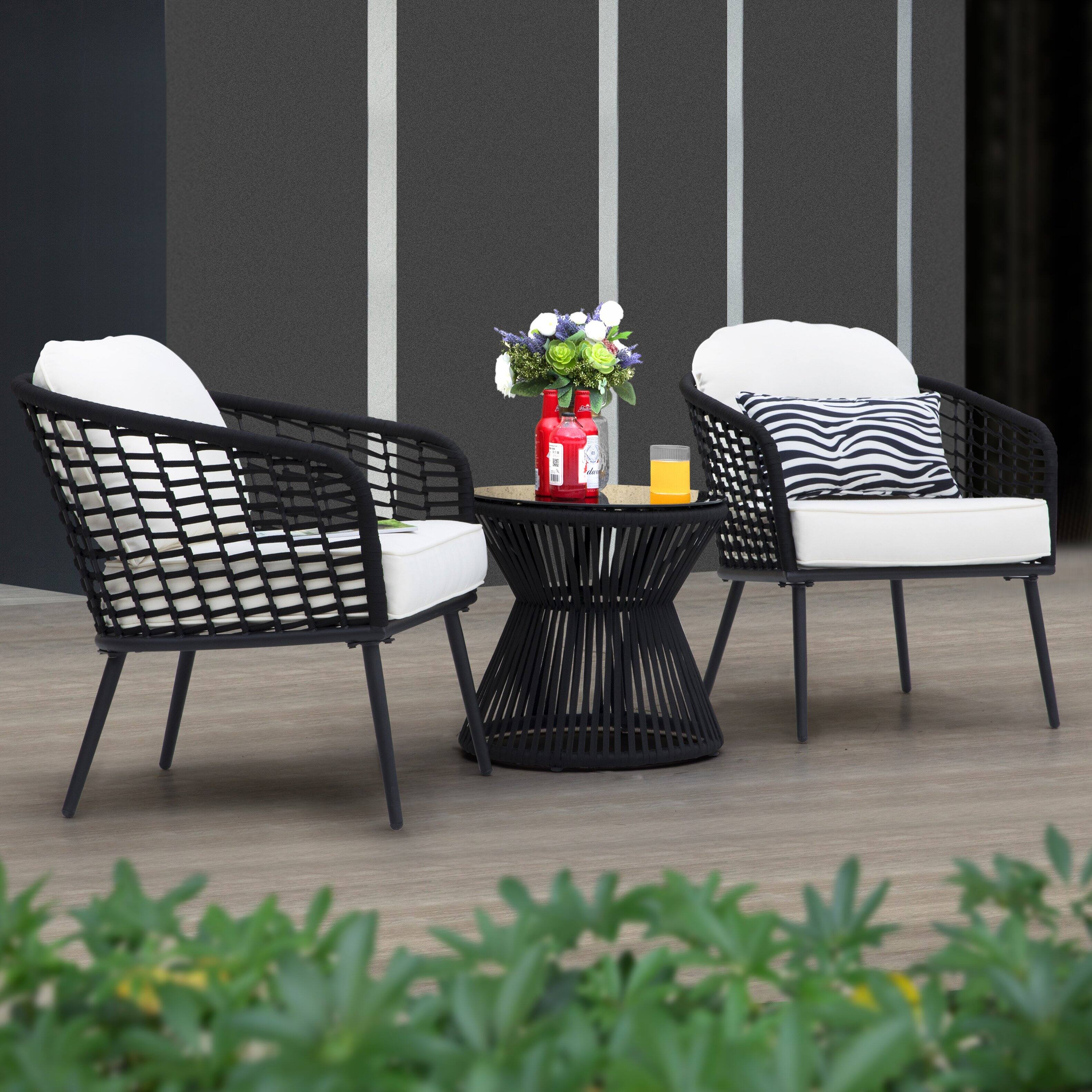 Alt View 5. Nuu Garden - Outdoor 3-Piece Patio Bistro Set, 1 Coffee Table and 2 Chairs, Black - Black.