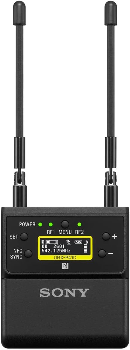 POWER RF1 MENU RF2 SET 1 TZA b 00 2601 NFC 542.125MHz 542. SYNC URX-P41D N + - SONY