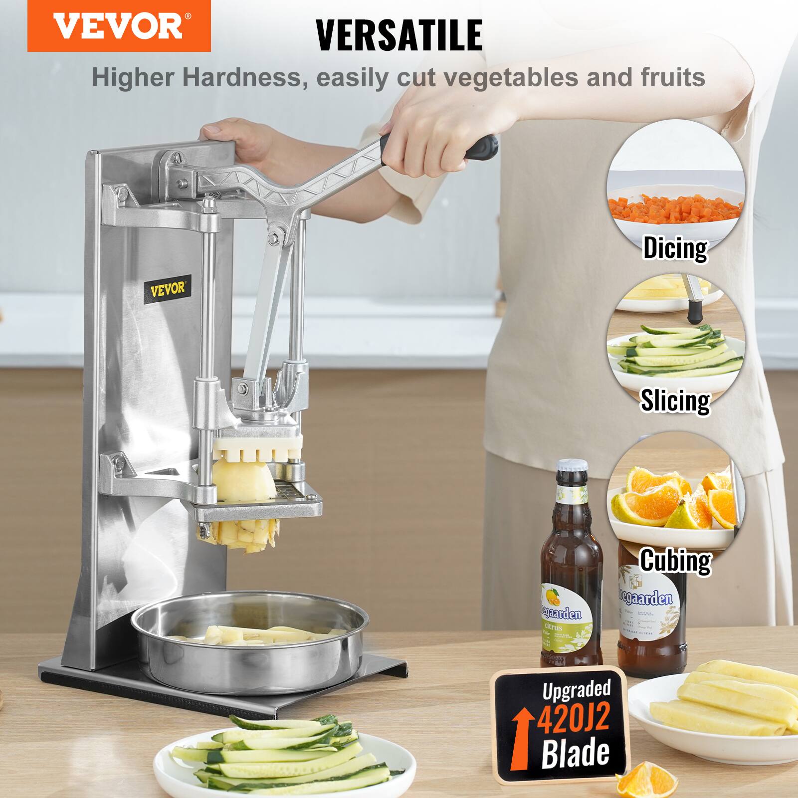 VEVOR VERSATILE Higher Hardness, easily cut vegetables and fruits
VEVOR Dicing Slicing Cubing
Upgraded 420J2 Blade