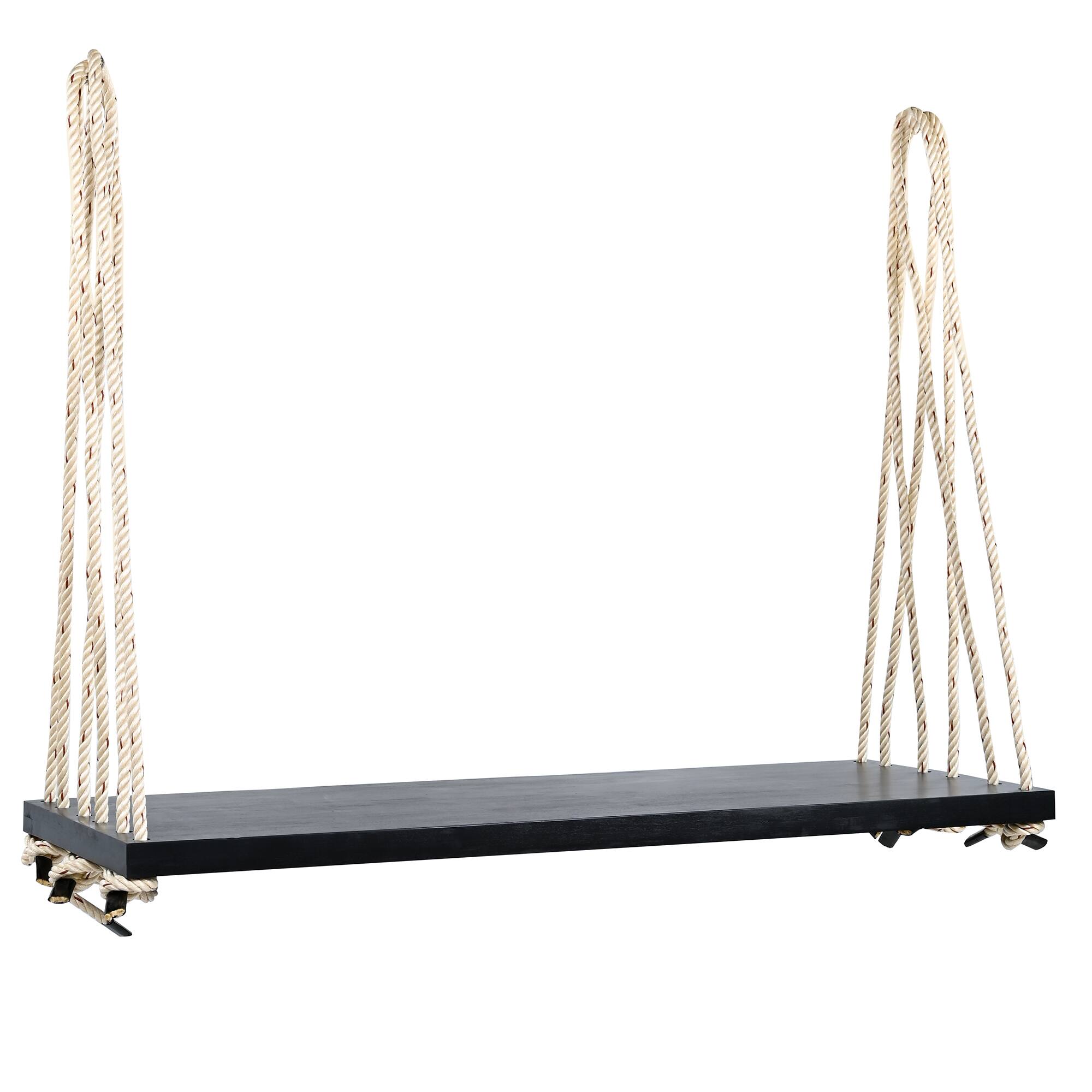 Alt View 7. GOODSILO - Acacia Wood Patio Swing Chair - Hanging Porch Bench with Cushion & Ropes for Garden, Backyard, Lawn - Black.