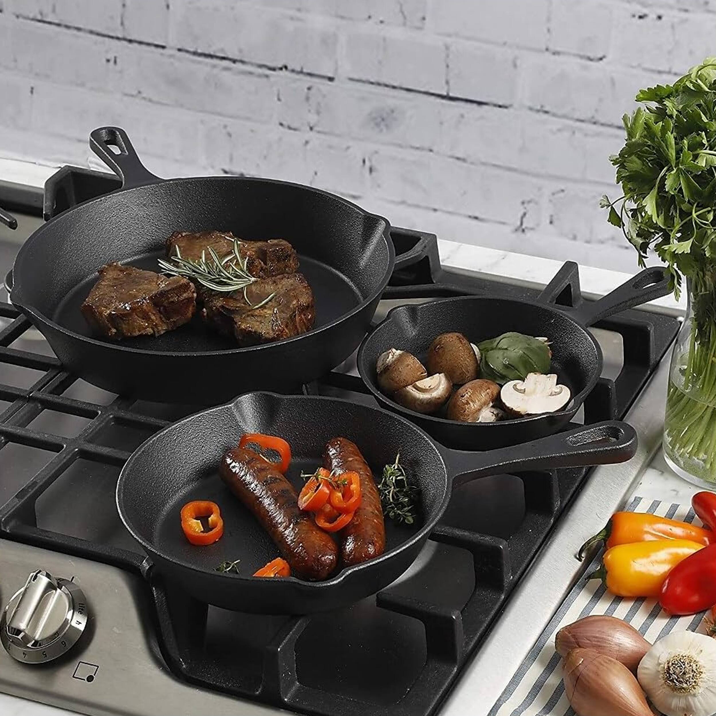 Alt View 5. Gibson - Gibson Home Brickstone 3 Piece Pre-Seasoned Cast Iron Skillet Set in Black - Black.