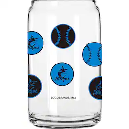 Logo Brands - Miami Marlins 16oz. Smiley Can Glass - Multicolor