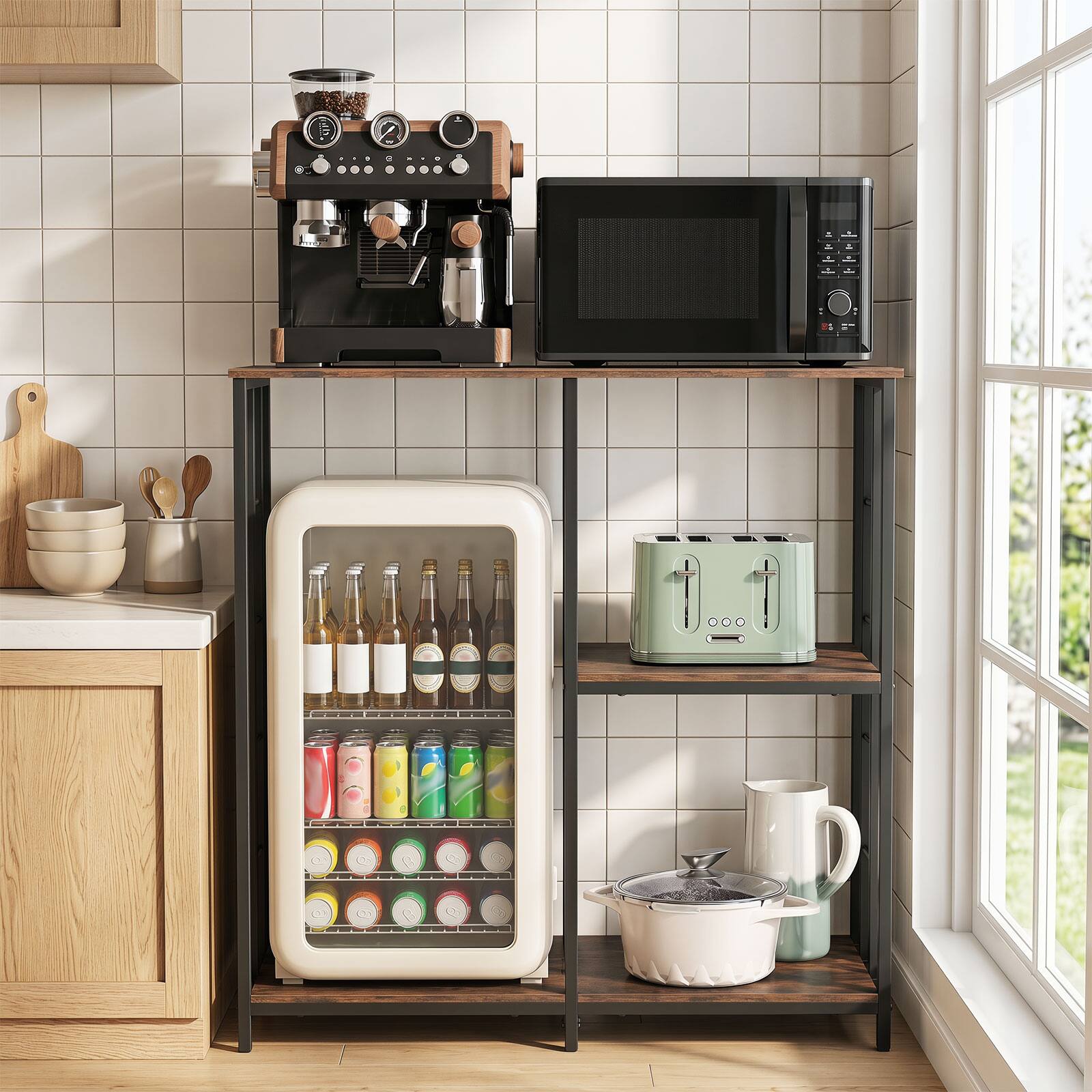 Alt View 1. Costway - Costway Kitchen Baker's Rack, 3-Tier Mini Fridge Stand with Open Shelves for Microwave - Rustic Brown & Black.