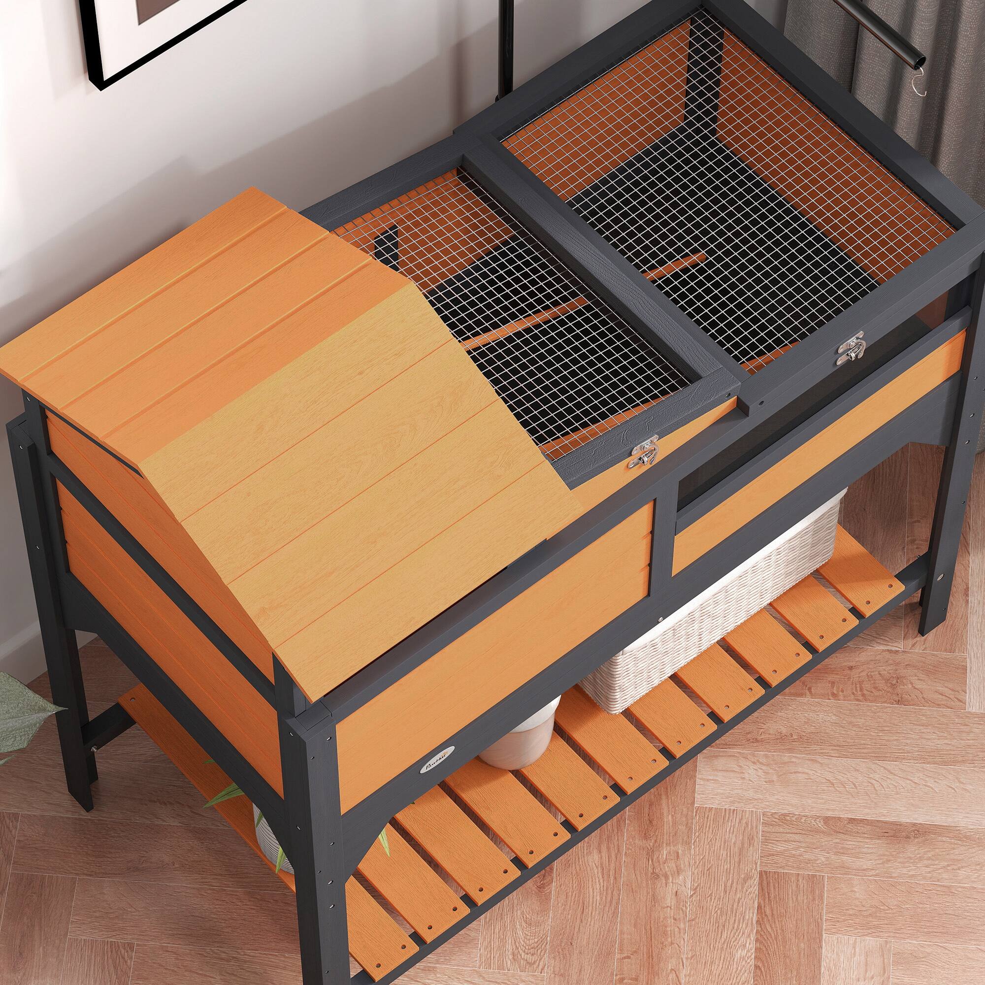 Alt View 5. Pawhut - Tortoise Habitat with Adjustable Lamp Holder, 2 Layer Enclosure, Storage Shelf, Removable House, Fixed Tray.