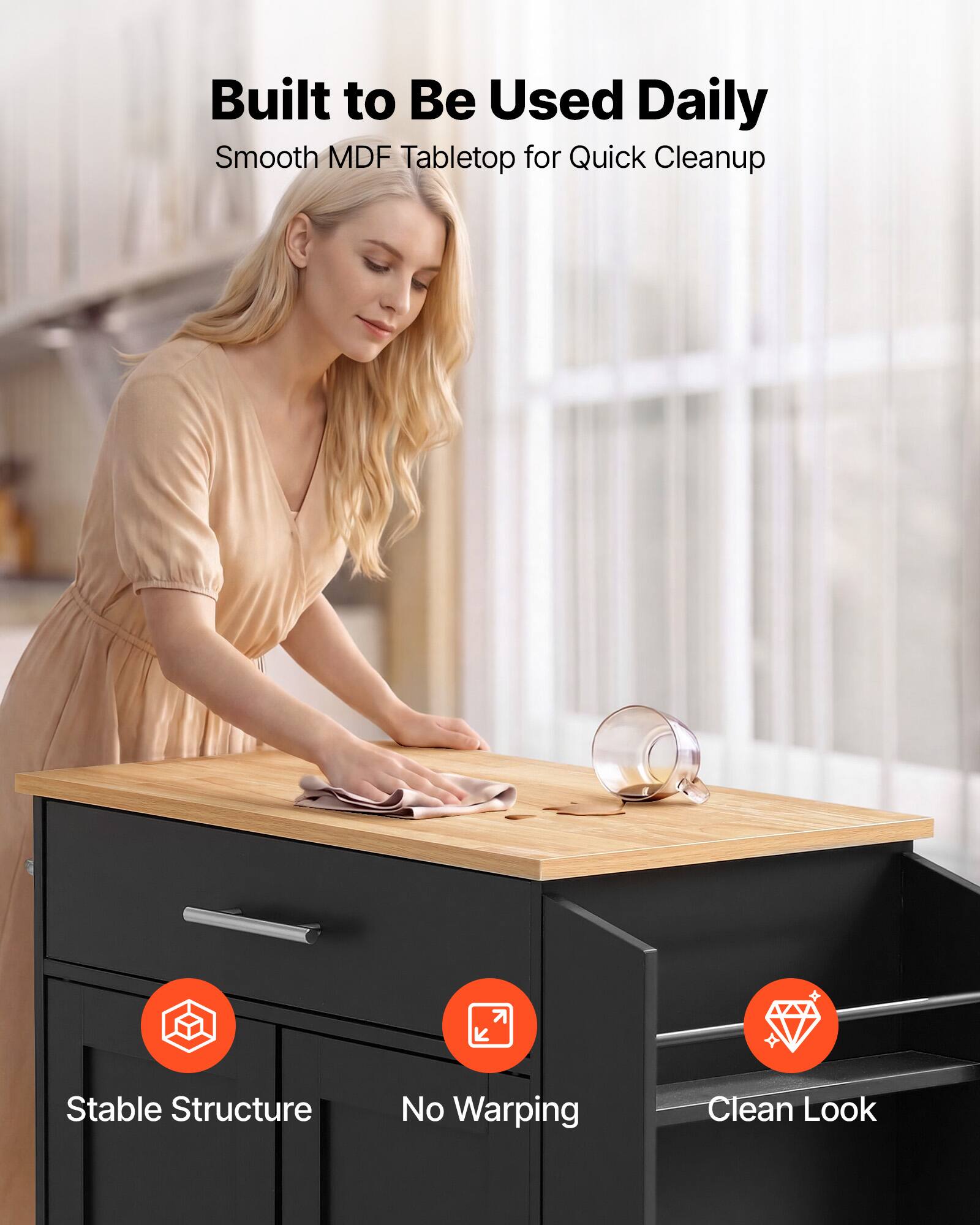 Built to Be Used Daily  
Smooth MDF Tabletop for Quick Cleanup  
Stable Structure  
No Warping  
Clean Look
