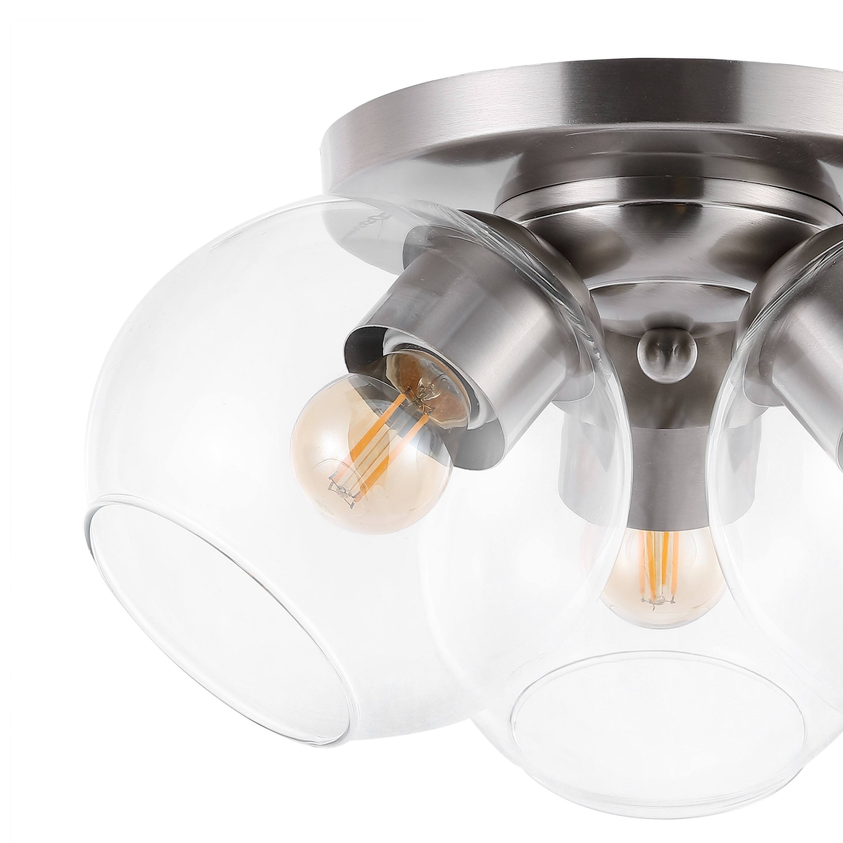 Alt View 3. Jonathan Y - Iris 11.5" 3-Light Farmhouse Rustic Iron/Glass LED Semi Flush Mount, Nickel/Clear - Nickel.