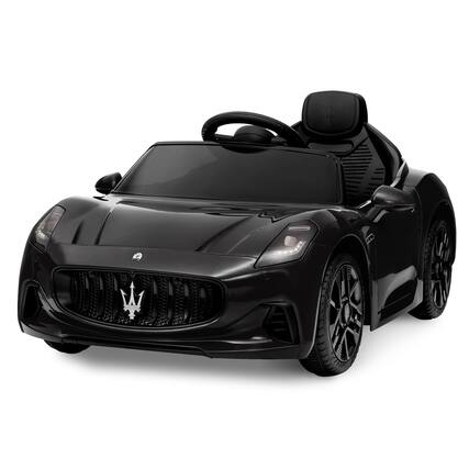 Front. Qeetex - Licensed Maserati Gran Cabrio 12V Ride-On Car for Kids with Remote Control, Lights & Suspension - Black.