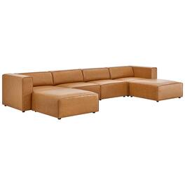 Mingle 4-Piece Vegan Leather Sofa and 2 Ottomans Set by Modway - Brown