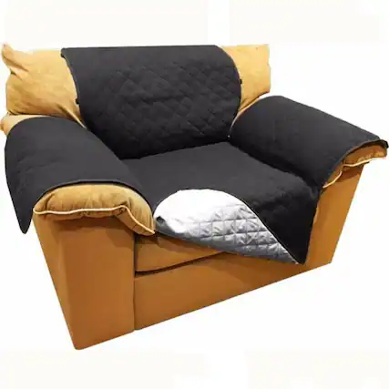 Front. Kitcheniva - Reversible Quilted Microfiber Sofa Cover Furniture Protector for Pets Kids & Dogs Chair Black & Gray - Black.