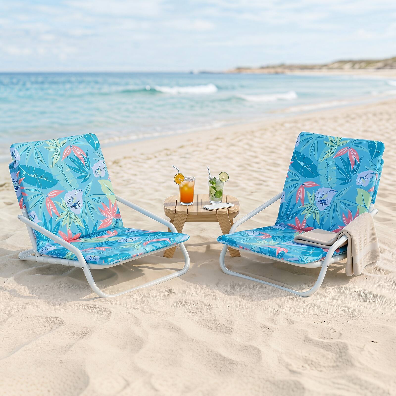 Alt View 3. Gymax - Gymax 2PCS Folding Beach Chairs w/Low-Profile Design & Sponge Padded Seat for Camping Multicolored - Multicolor.