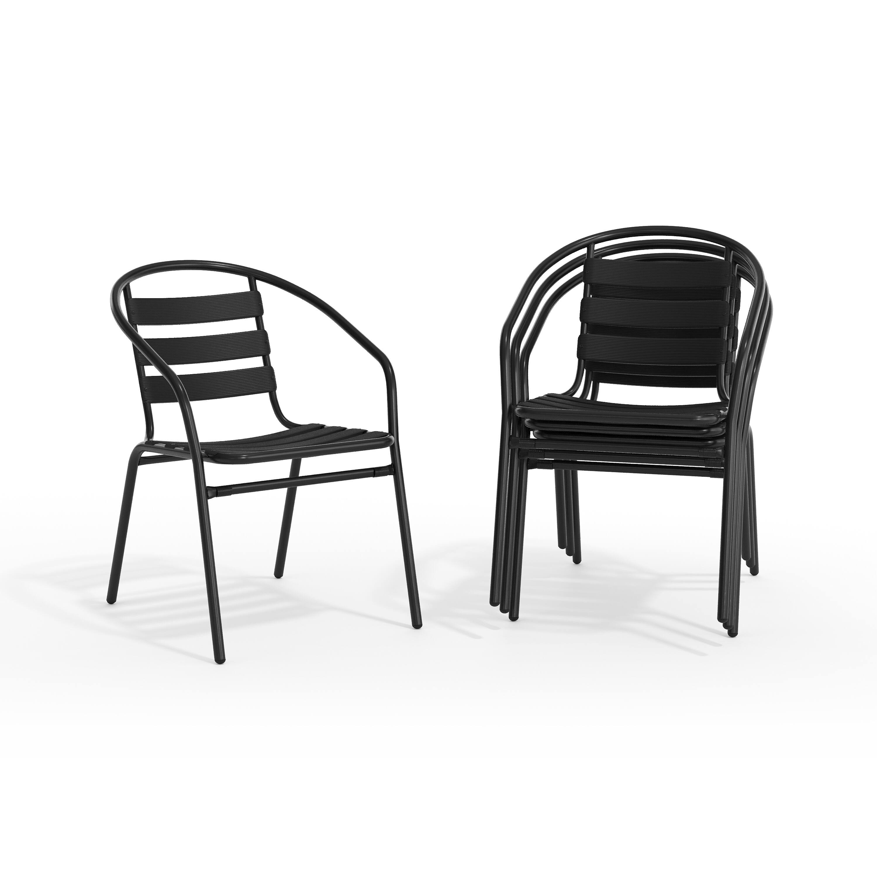 Alt View 10. Emma + Oliver - 4 Pack Metal Restaurant Stack Chair with Aluminum Slats - Black.
