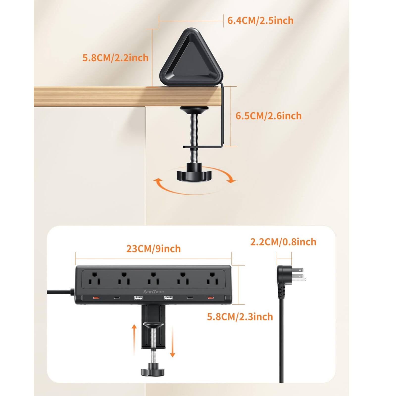 6.4CM/2.5inch  
5.8CM/2.2inch  
6.5CM/2.6inch  
23CM/9inch  
2.2CM/0.8inch  
5.8CM/2.3inch