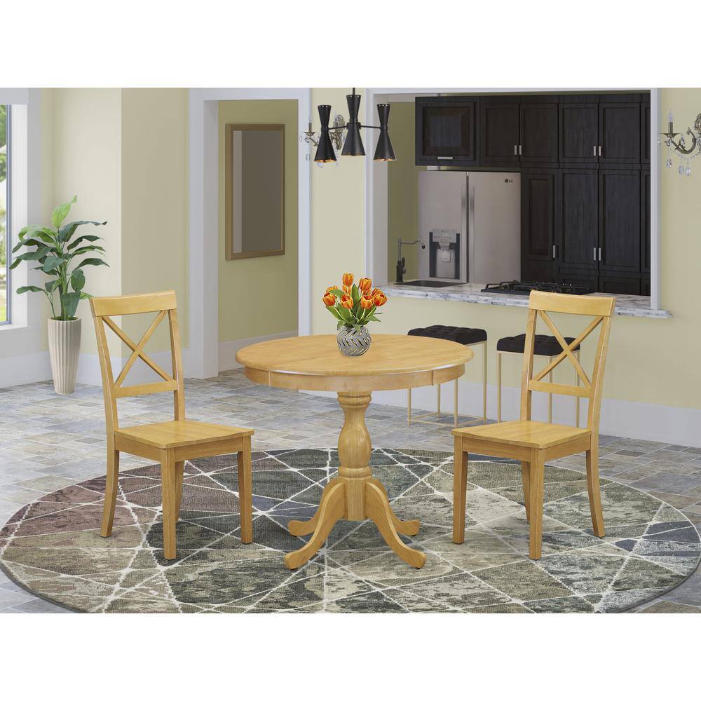 Back. East West Furniture - AMBO3-OAK-W 3 Piece Wood Dining Table Set - 1 Wooden Dining Table and 2 Oak Wood Dining Chairs - Oak Finish - Oak.