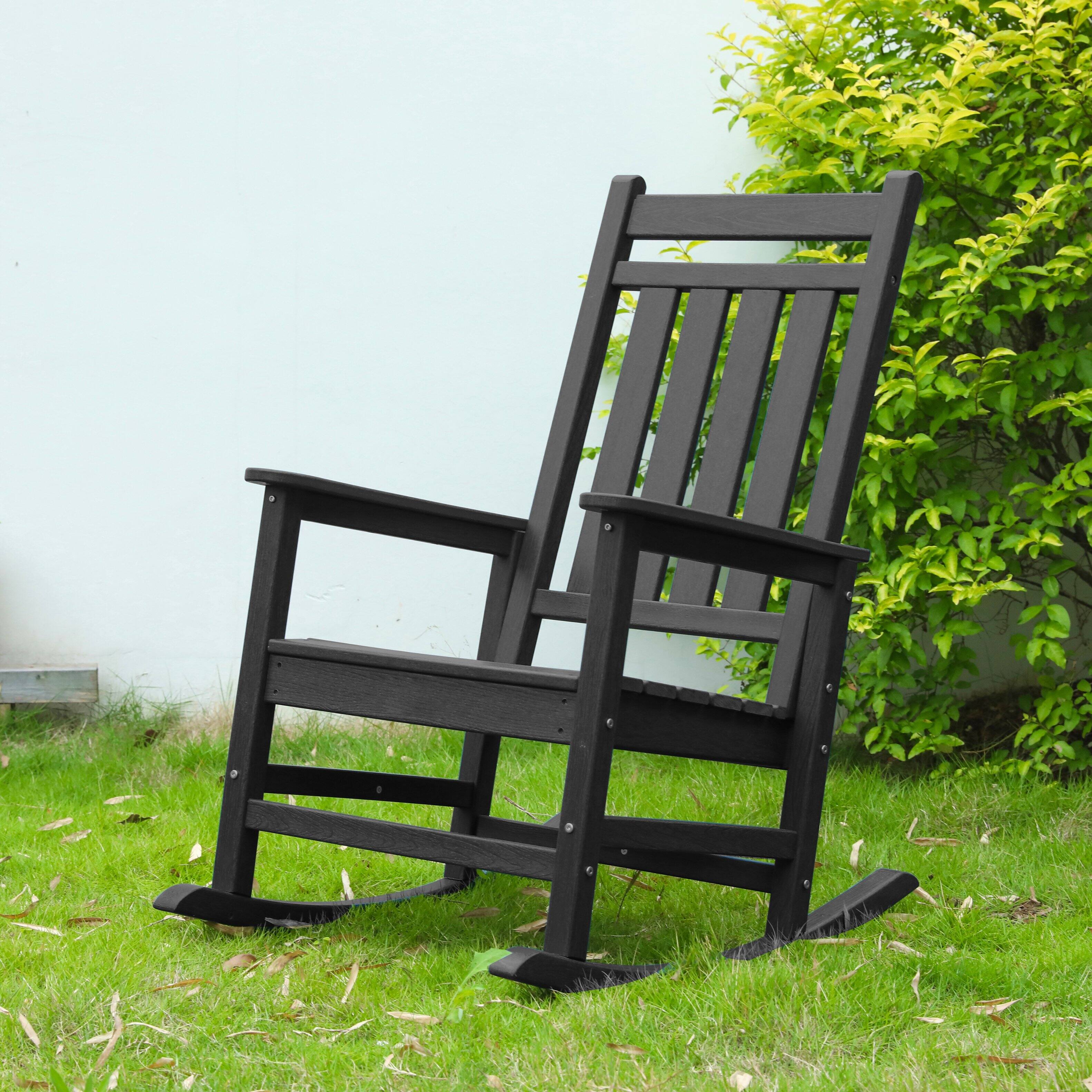 Angle. Boyel Living - Oversized HDPE Outdoor Rocking Chair with Wood Texture - Grey.