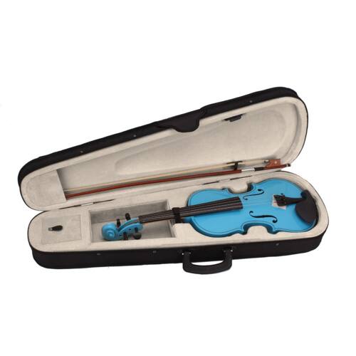 Angle. Winado - Violin for Beginners, 4/4 Full Size Acoustic Fiddle Kit, Natural | Includes Case, Bow, Rosin - Blue.