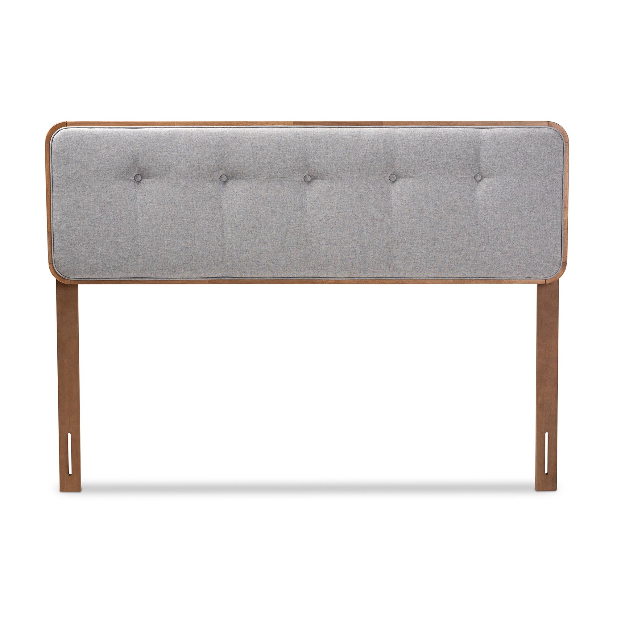Angle. Baxton Studio - Palina Mid-Century Modern Fabric Upholstered Finished Wood Queen Size Headboard - Gray/Walnut.