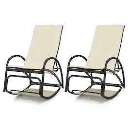 Gymax - 2PCS 2-in-1 Outdoor Rocking Chair with 4-Position Adjustable Backrest Curved Armrests - Beige