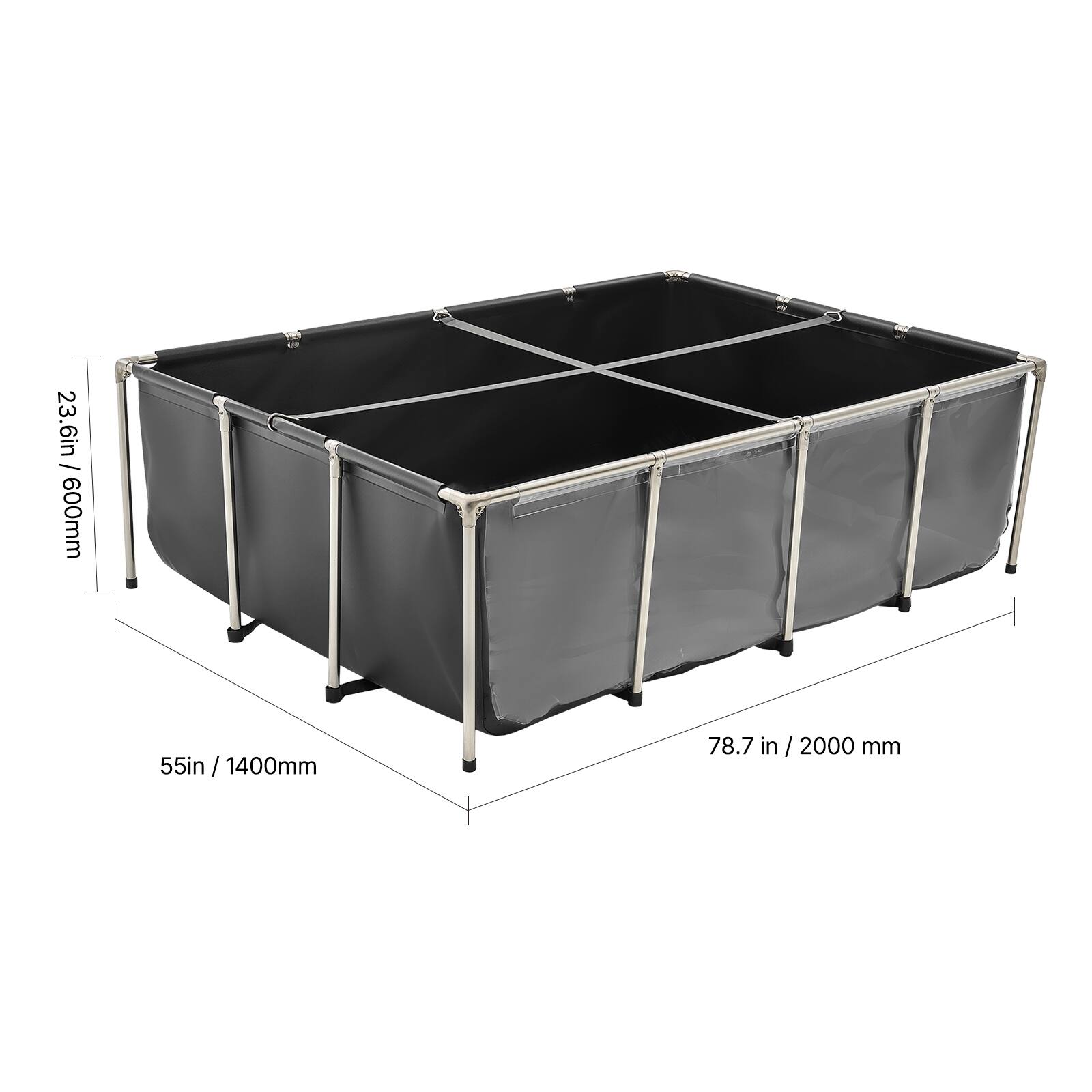 23.6in / 600mm  
55in / 1400mm  
78.7in / 2000mm