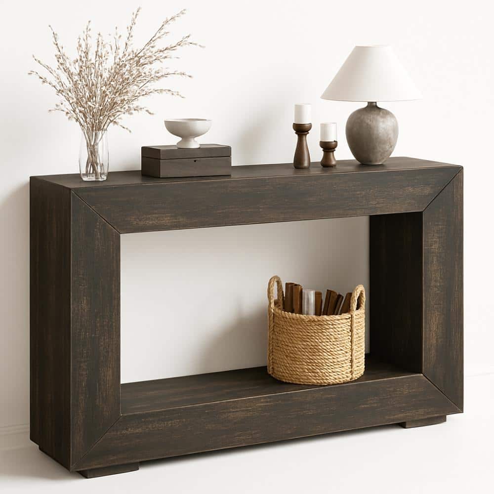 Hivvago - Modern Farmhouse 47-inch Long Sofa Table in Wood Finish - Black, Dark Grey