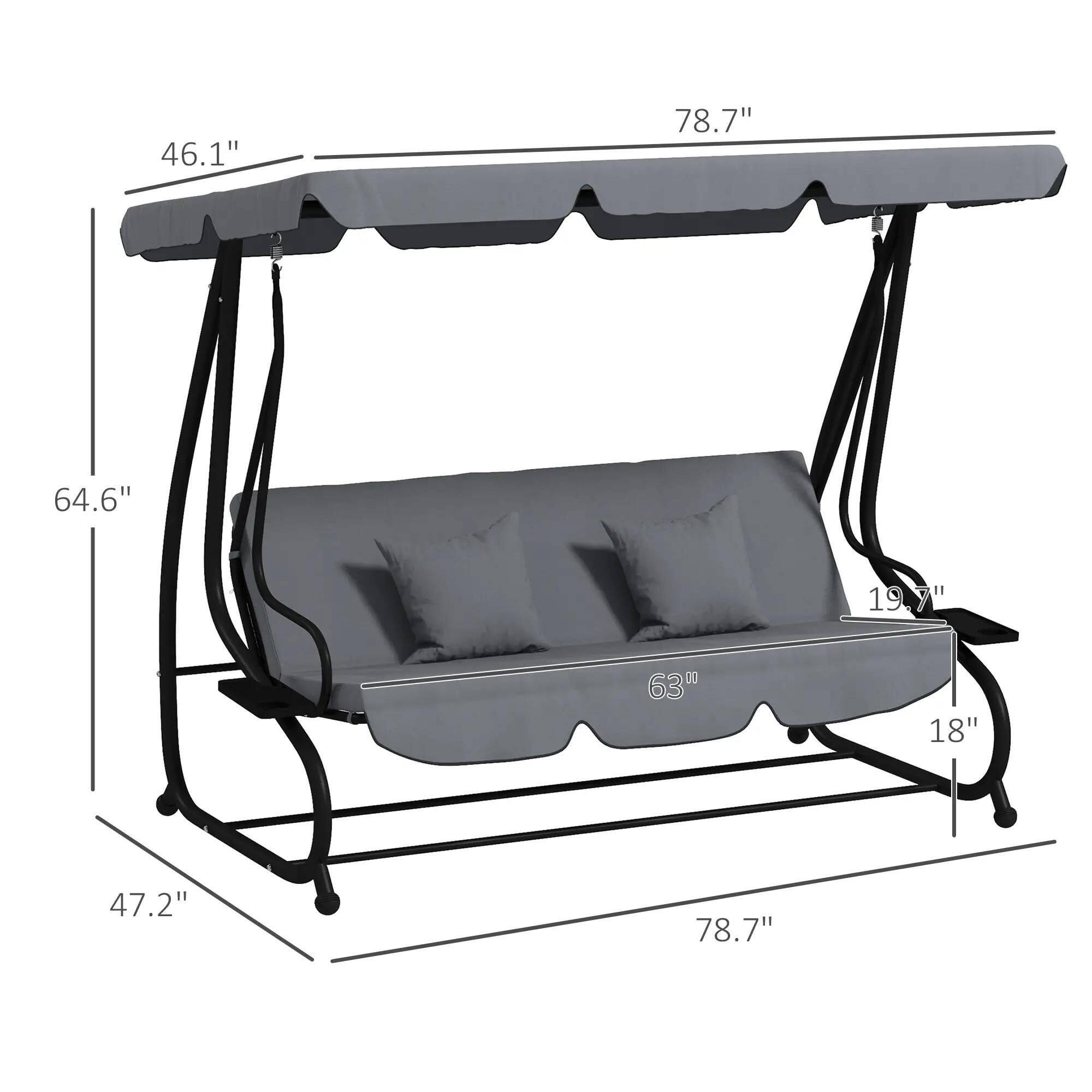 The corrected and grouped measurements from the image are:

- Length: 78.7"
- Width: 46.1"
- Height: 64.6"
- Depth: 47.2"
- Seat width: 63"
- Armrest height: 19.9"
- Armrest width: 18"