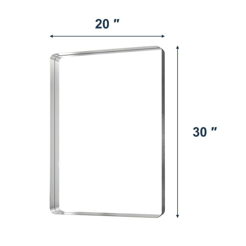 Angle. Kadyn - 30x20 Inch Medium Rectangle Wall Mirror with Rounded Corners and Silver Metal Frame - Silver.