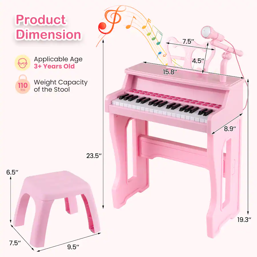 Gymax 37 Key Music Piano Keyboard Kids Learning Toy Instrument w ...