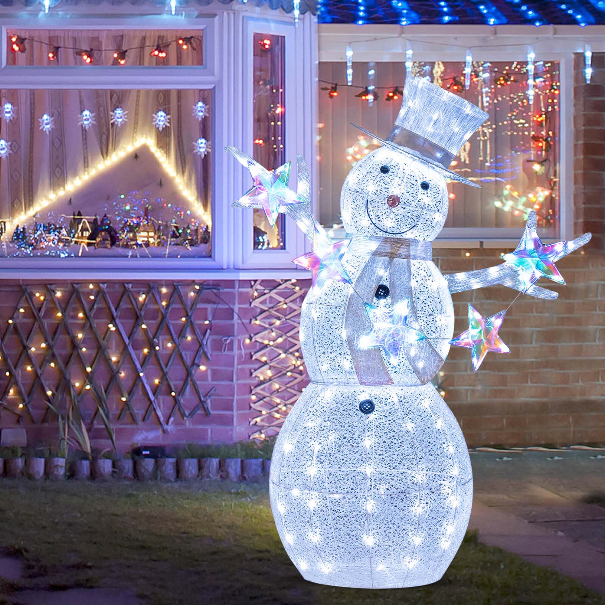 Alt View 5. Costway - Costway 5 FT Lighted Snowman with Hat Scarf & Stars Zip Ties & Ground Stakes 140 LED Lights - White.