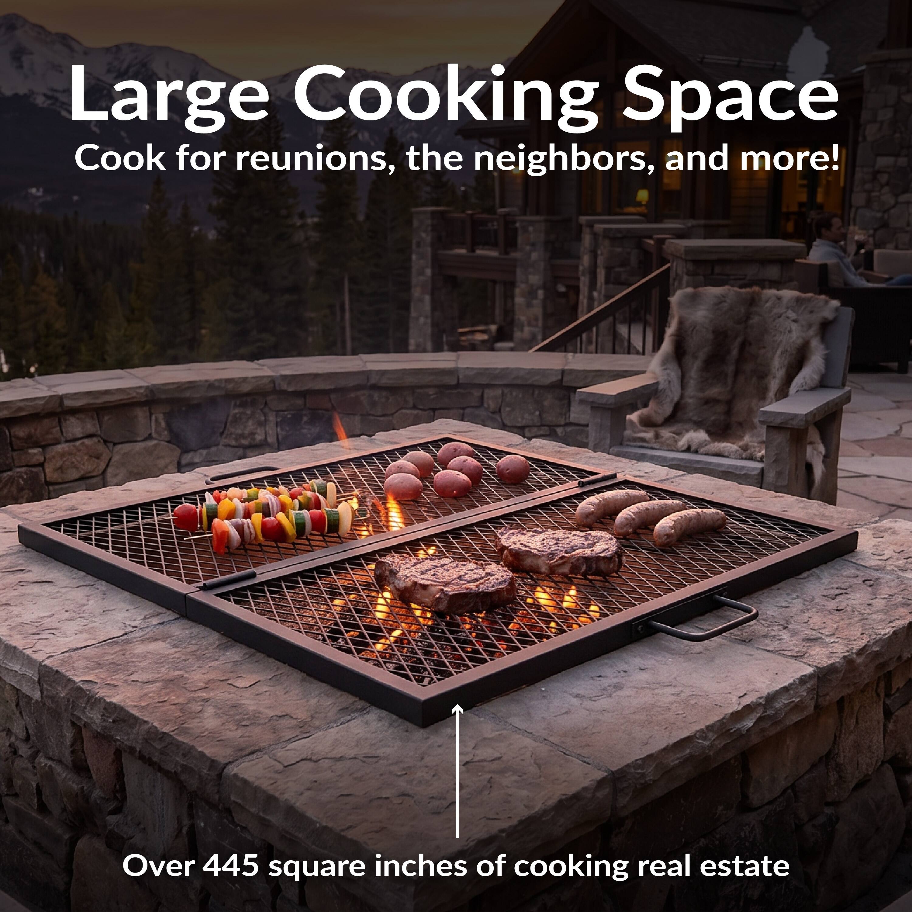 Large Cooking Space  
Cook for reunions, the neighbors, and more!  
Over 445 square inches of cooking real estate