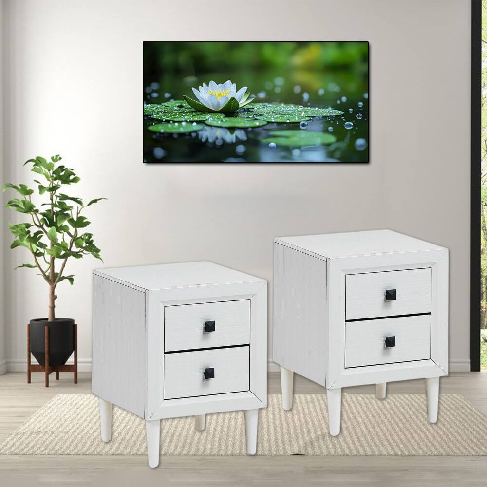 Hivvago - Retro Design Bedside Cabinet Set of 2 with Twin Storage Drawers - White
