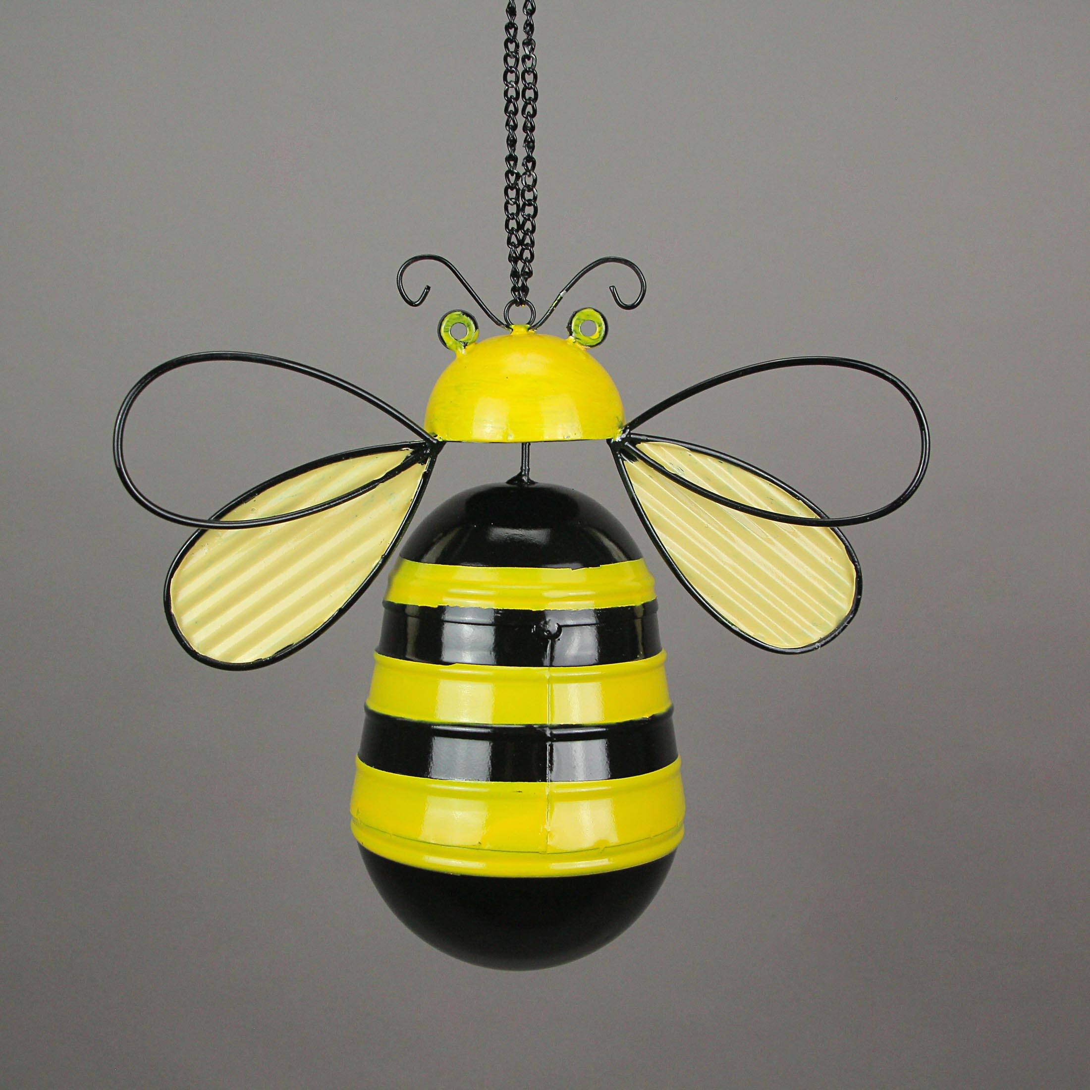 Alt View 2. Special T Imports - Metal Bumble Bee Decorative Novelty Hanging Birdhouse Home Garden Patio Decor - Yellow.