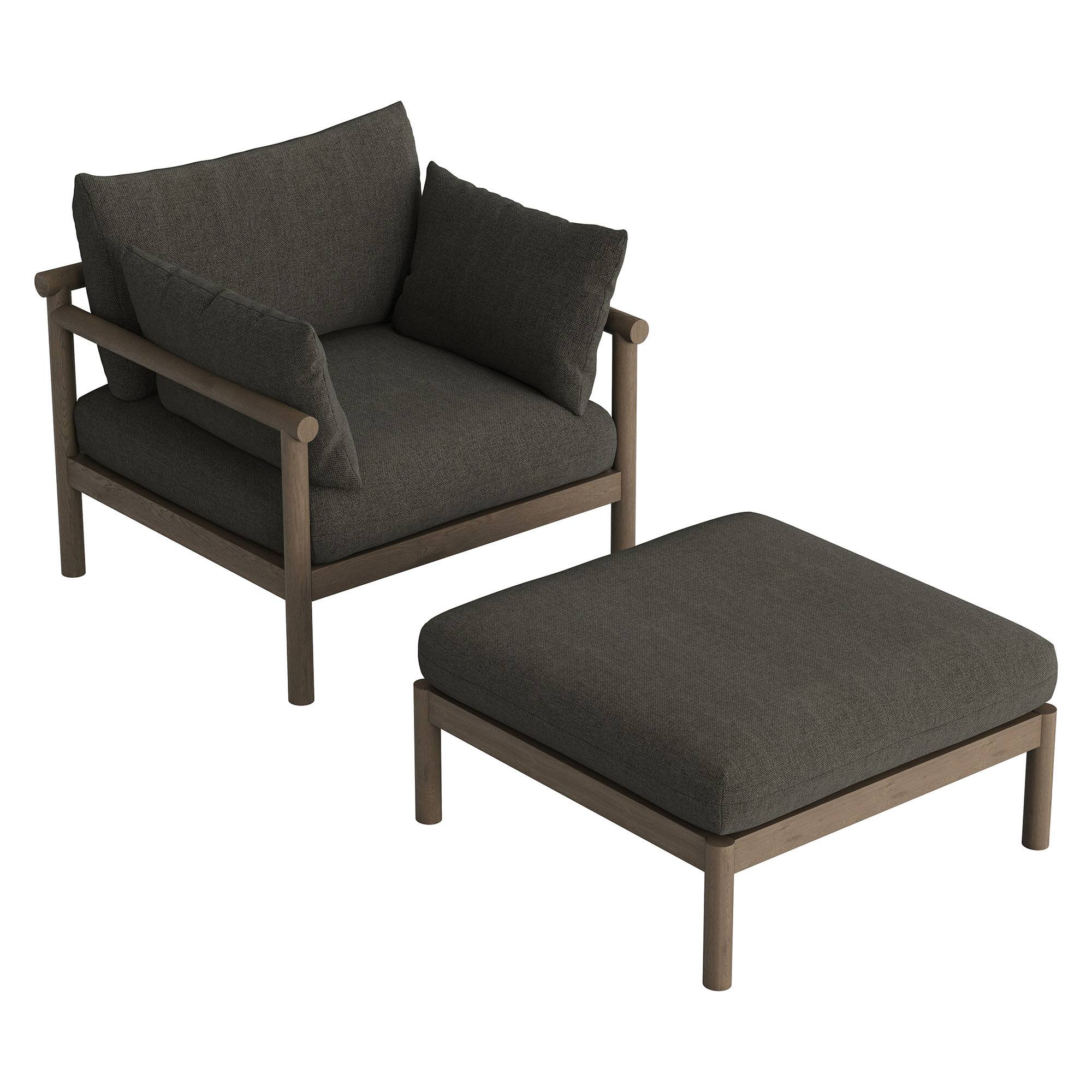 Angle. Modway - Eleni 2-Piece Outdoor Teak Wood Armchair and Ottoman Set by Modway - Weathered Gray Flint.