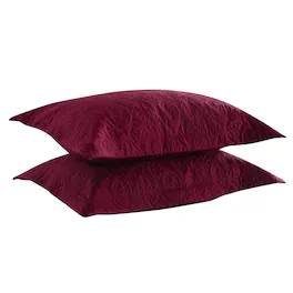 MarCielo - 2-Pack Embroidered Solid Color Pillow Shams Polyester - Burgundy