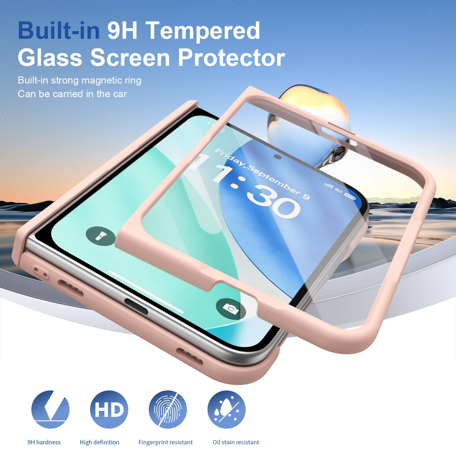 Built-in 9H Tempered Glass Screen Protector  
Built-in strong magnetic ring  
Can be carried in the car  

9H hardness  
High definition  
Fingerprint resistant  
Oil stain resistant