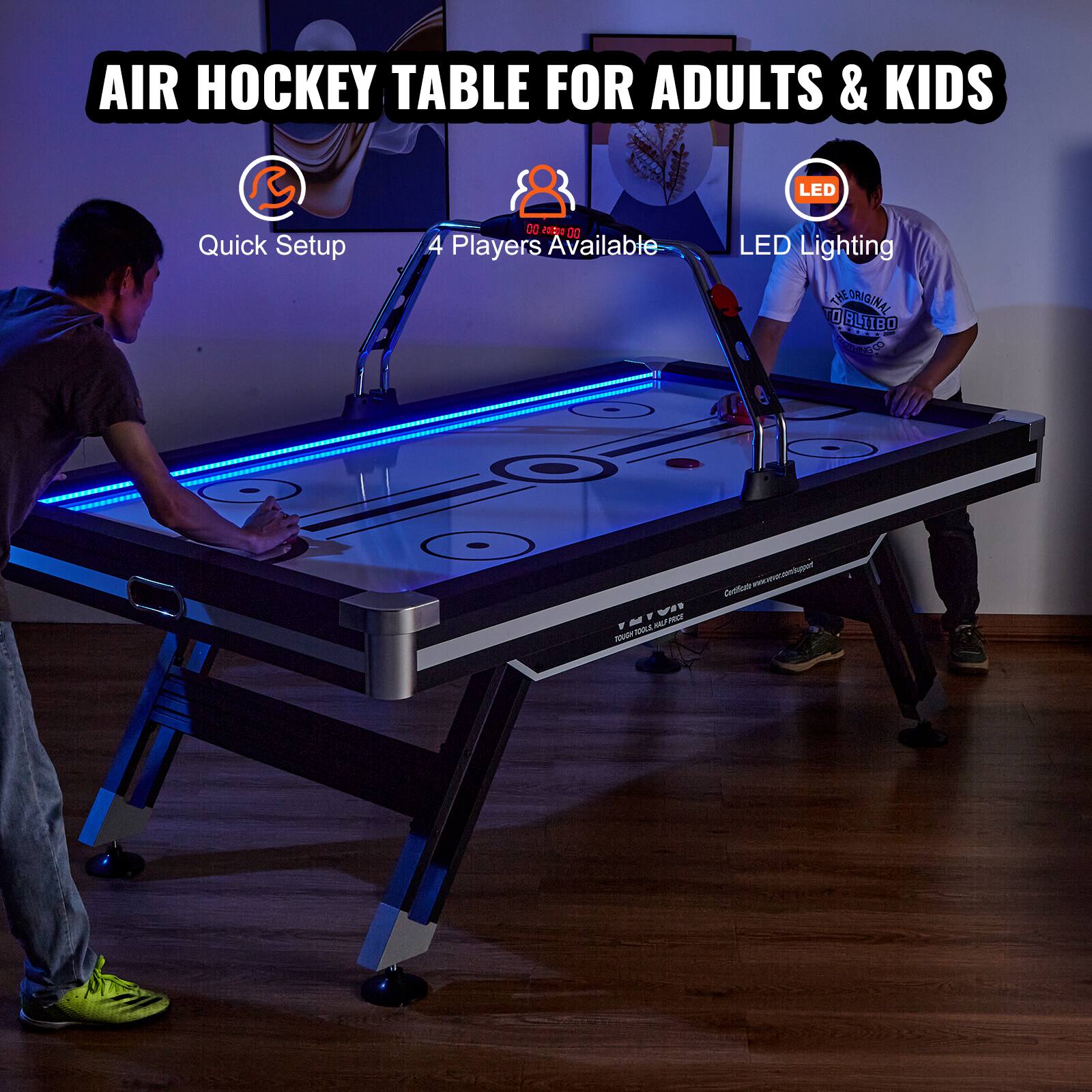 AIR HOCKEY TABLE FOR ADULTS & KIDS
Quick Setup
4 Players Available
LED Lighting
THE ORIGINAL OBLIIBO REGITECS w . THIW + - SADE F - - - - Eene