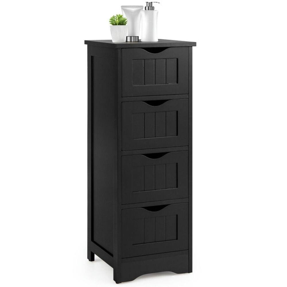 Back. Kadyn - 4Drawer Freestanding Floor Cabinet with AntiToppling DeviceBlack Bathroom Cabinets for Entryway Storage Home - Black.