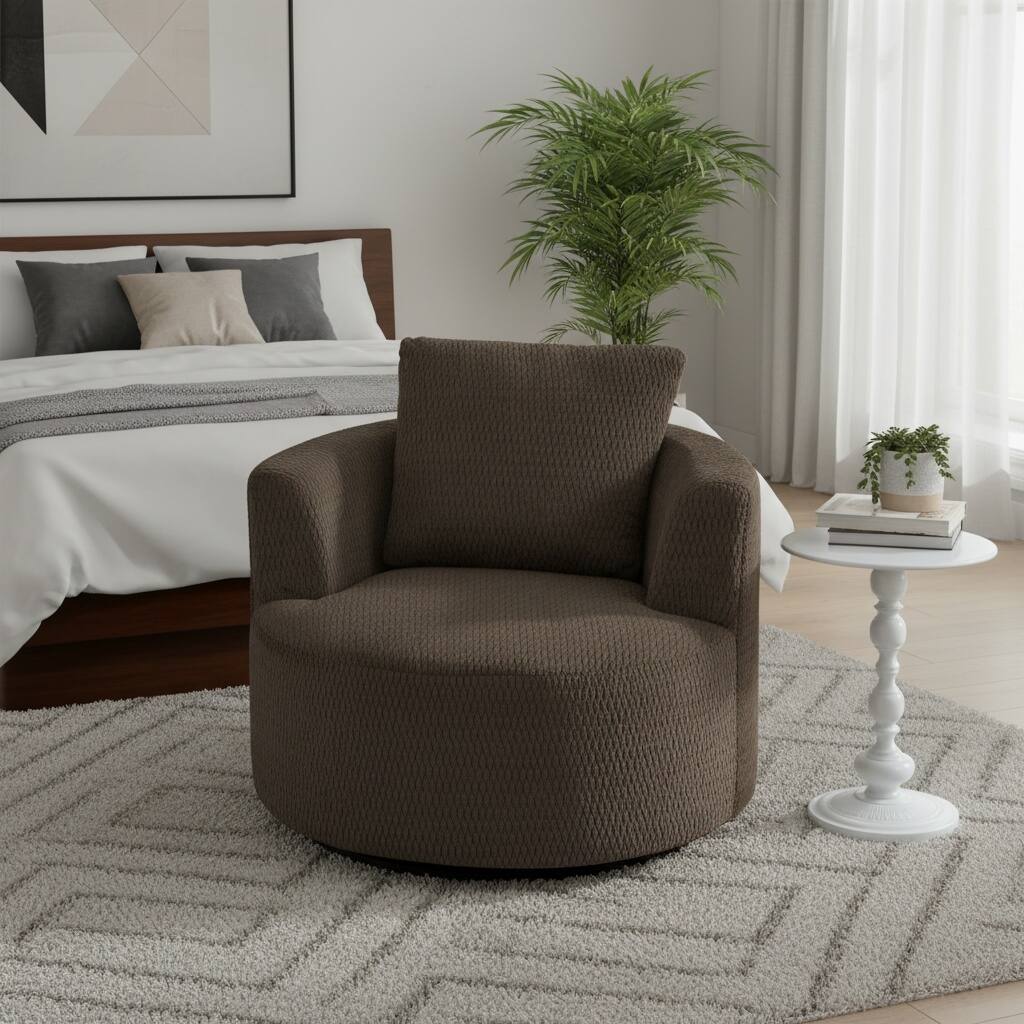 Alt View 5. Forest'nSky - Compressible 360° Swivel Accent Chair, Modern Linen Barrel Chair for Living Room, Home Office & Apartment,Dark Brown - Dark Brown.