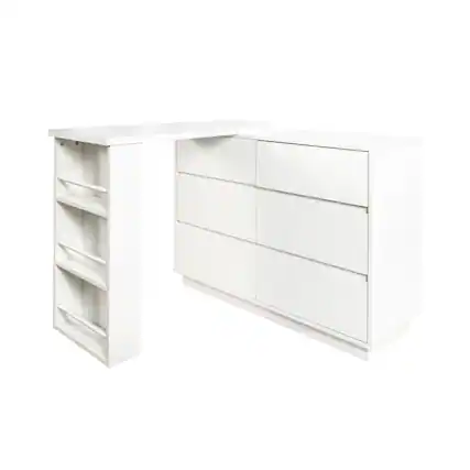 Front. Spaco - Spaco L-Shaped Desk Vanity Combo with Extendable Tabletop, 6 Drawers Storage for Home Office Bedroom - White.