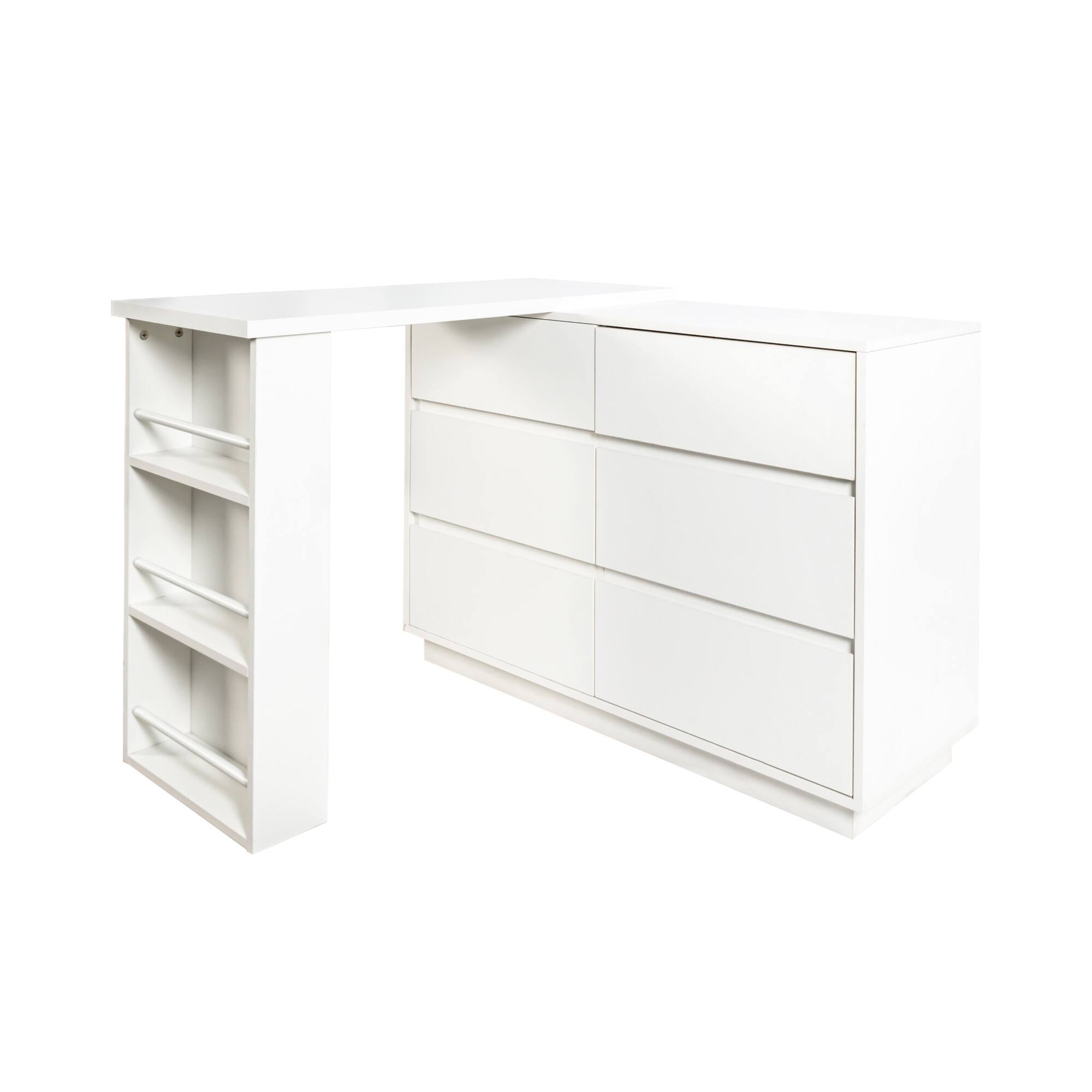 Front. Spaco - Spaco L-Shaped Desk Vanity Combo with Extendable Tabletop, 6 Drawers Storage for Home Office Bedroom - White.