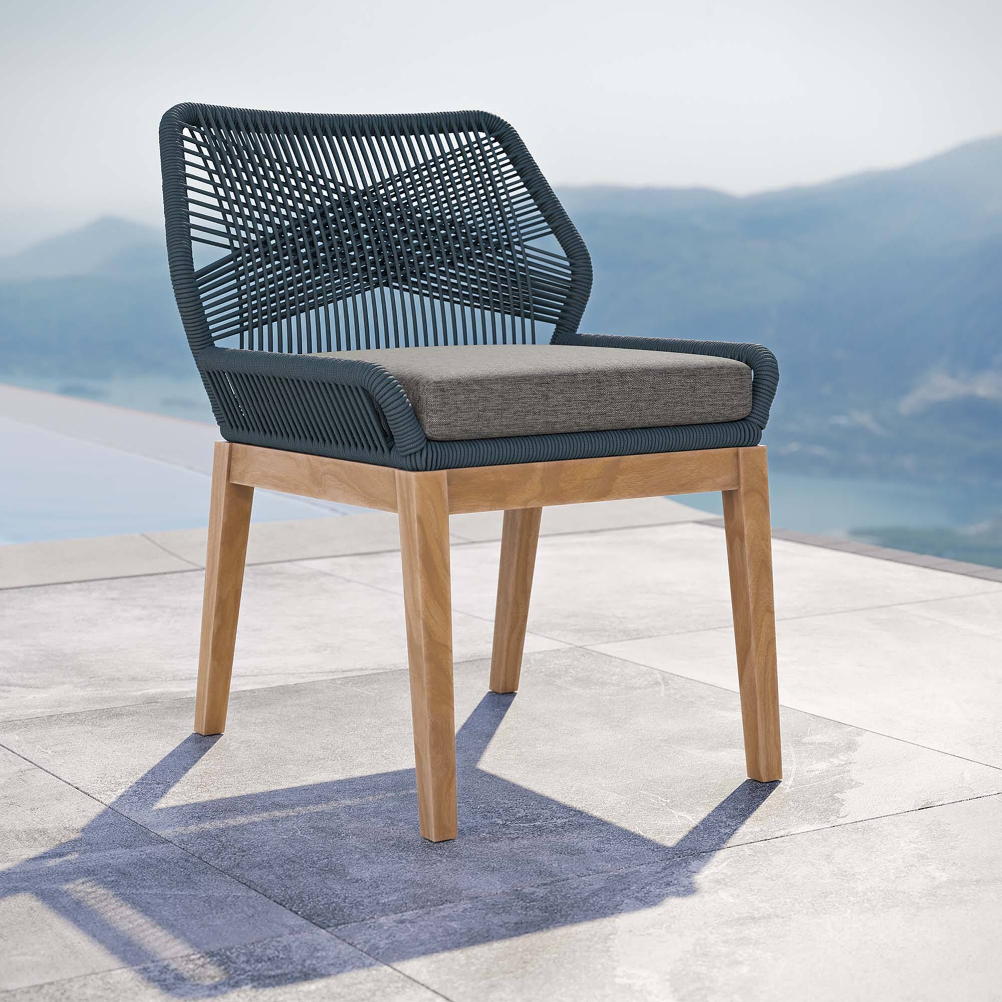 Front. Modway - Wellspring Outdoor Patio Teak Wood Dining Chair by Modway - Blue Graphite.