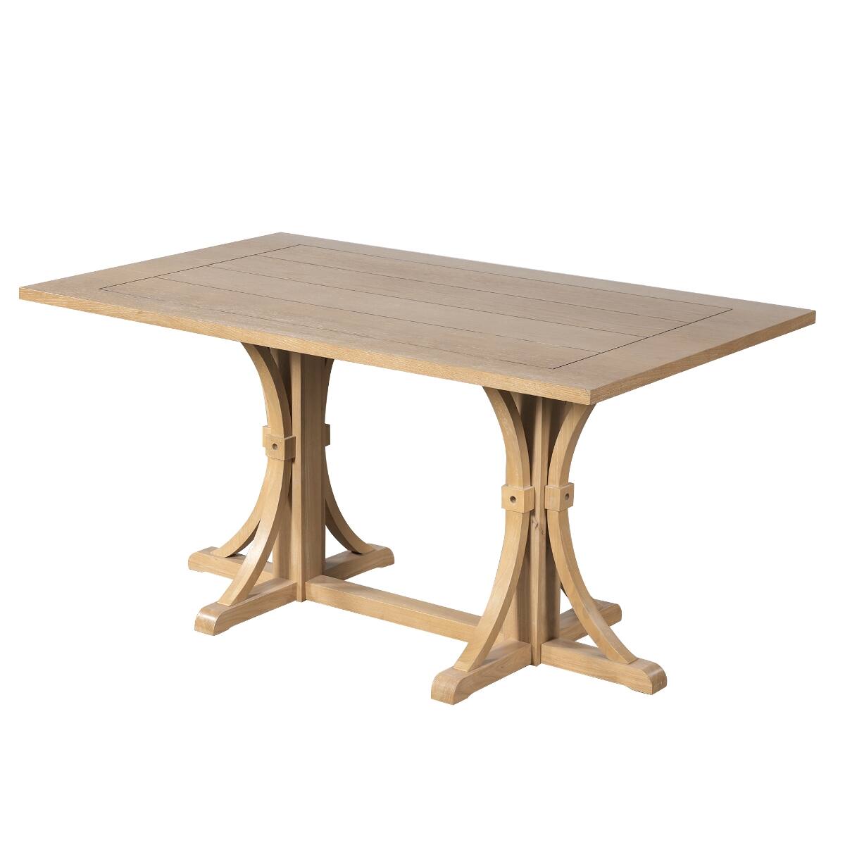 Alt View 1. Loheer - Loheer 60 inch dining table Rustic Farmhouse Dining Table for 6 with Trestle Base and Oak Finish - Natural Wood Wash.