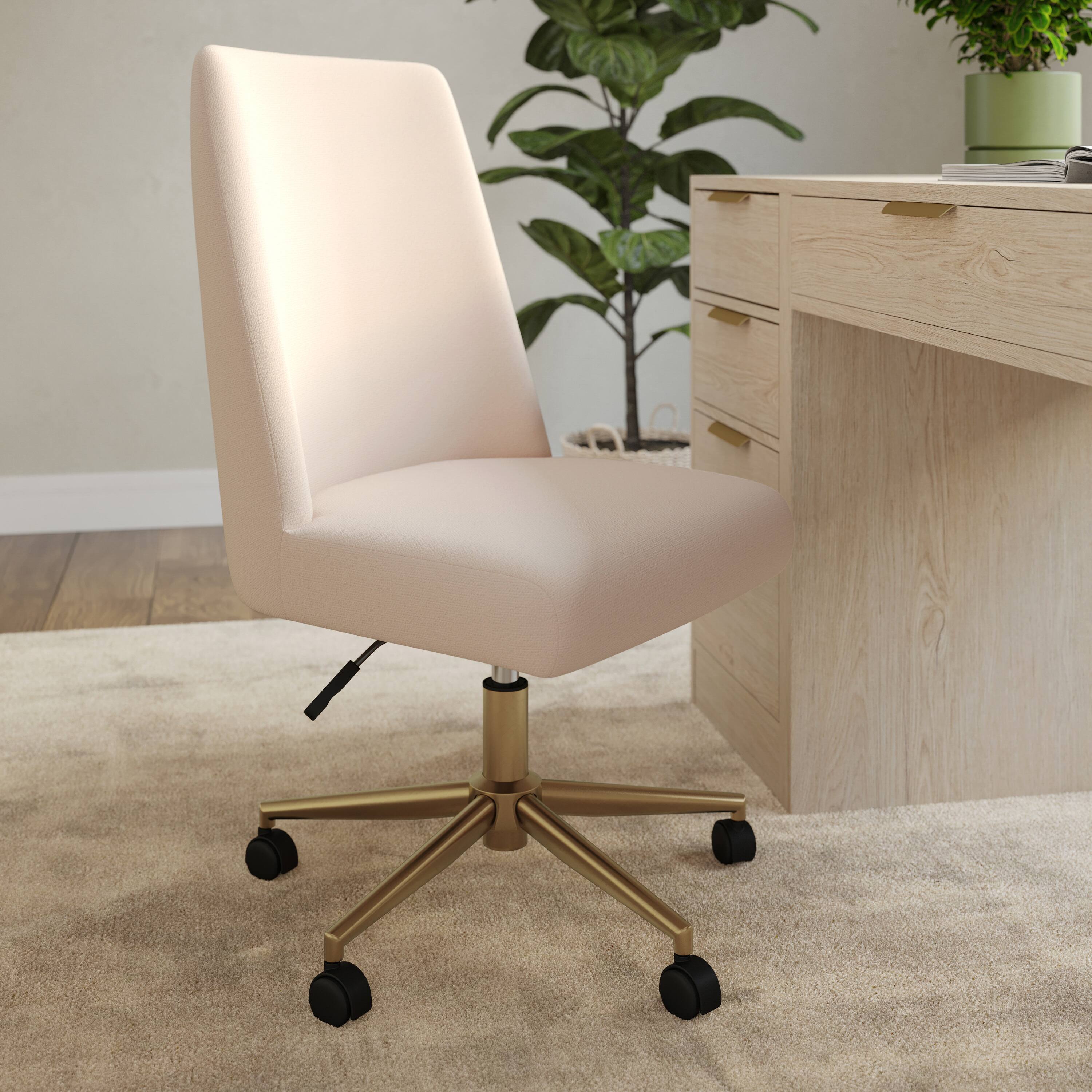 Alt View 1. Martha Stewart - Maeve Upholstered Height Adjustable Swivel Home Office Chair - Conch Shell Fabric/Polished Brass Frame.