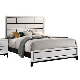 Manhattan Lane - Erica King Size Bed, White and Black Wood Finish, Panel Style Headboard - White, Black, Nickel