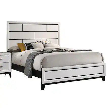 Front. Manhattan Lane - Erica Full Size Bed, White and Black Wood Finish, Panel Style Headboard - White, Black, Nickel.