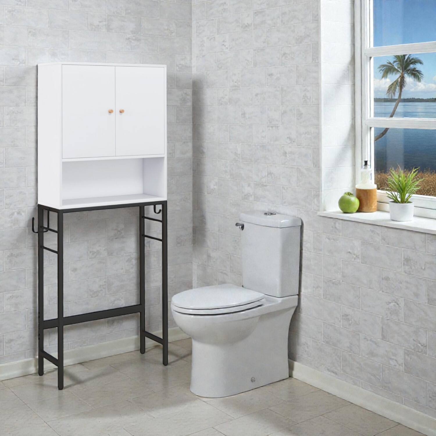 Front. Hivvago - Freestanding Bathroom Storage Cabinet with Dual Doors and Customizable Shelves - White.