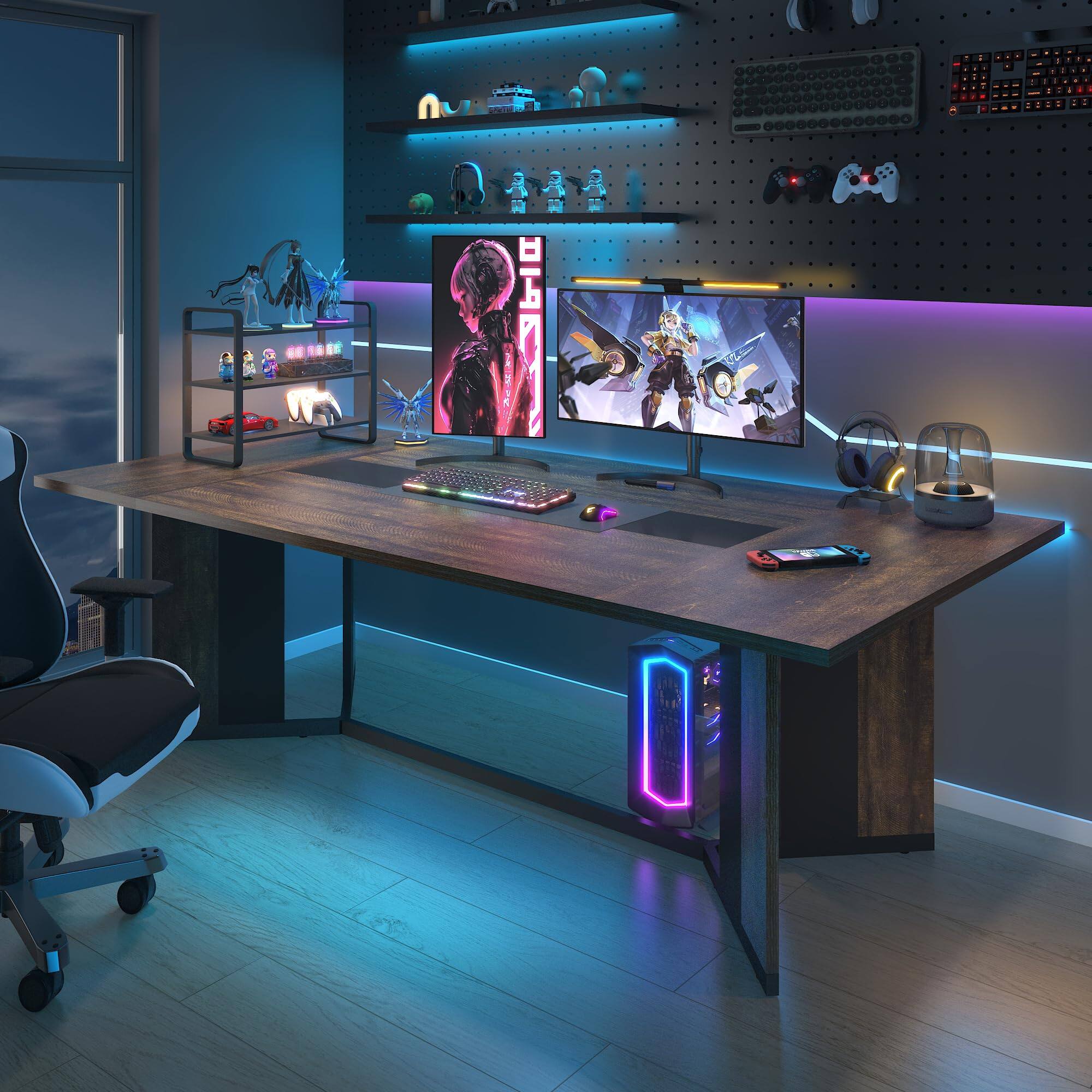 Left. Espafurni - 78 Inch Modern Rectangular Dining Table for 6 - 8, Waterproof Top & Adjustable Legs - Brown.