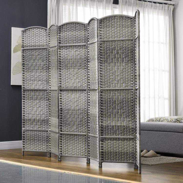 Alt View 2. PULUZ - Folding Room Divider Screen 6 Panel 6' Tall Privacy Screen Freestanding Wood Partition for Home Office - Mixed Gray.