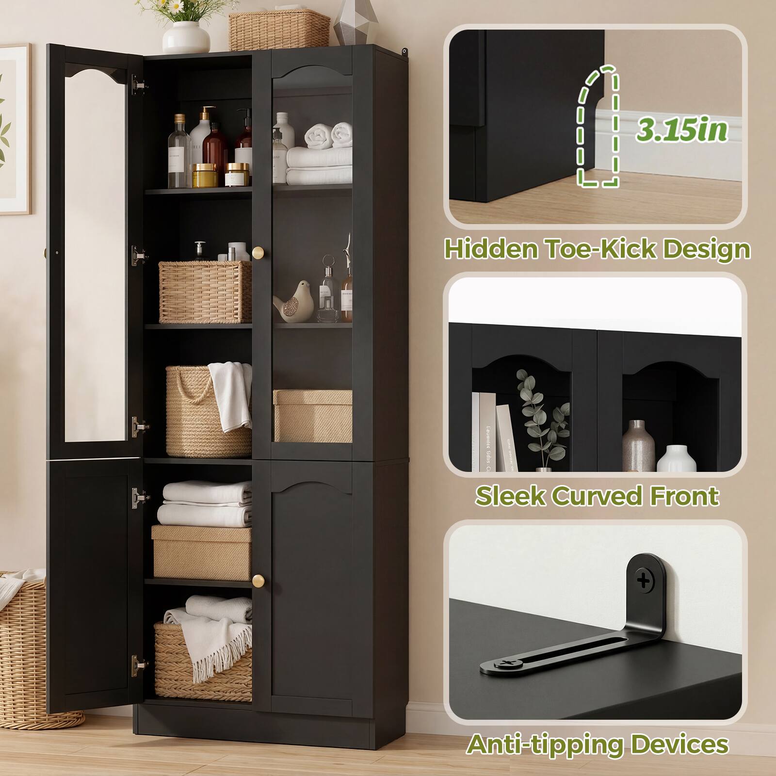 3.15in Hidden Toe-Kick Design  
Sleek Curved Front  
Anti-tipping Devices